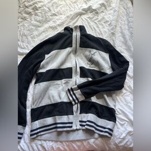 Yves Saint Laurent Black and Light Gray Striped Track Jacket